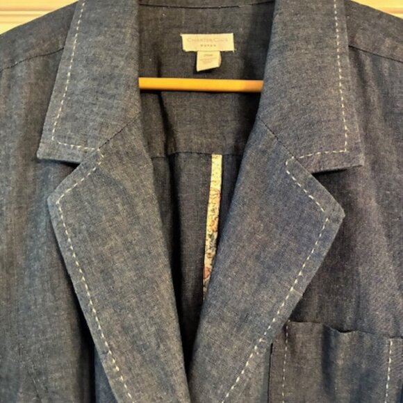 Charter Club Women's Light-Wash Cotton Blue Chambray Denim Blazer Jacket Sz 24W - Picture 3 of 12